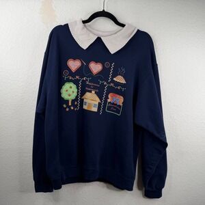 Vintage Jerzees Sweatshirt Top Blue Sz L Happiness Is Homemade Cottage Granny
